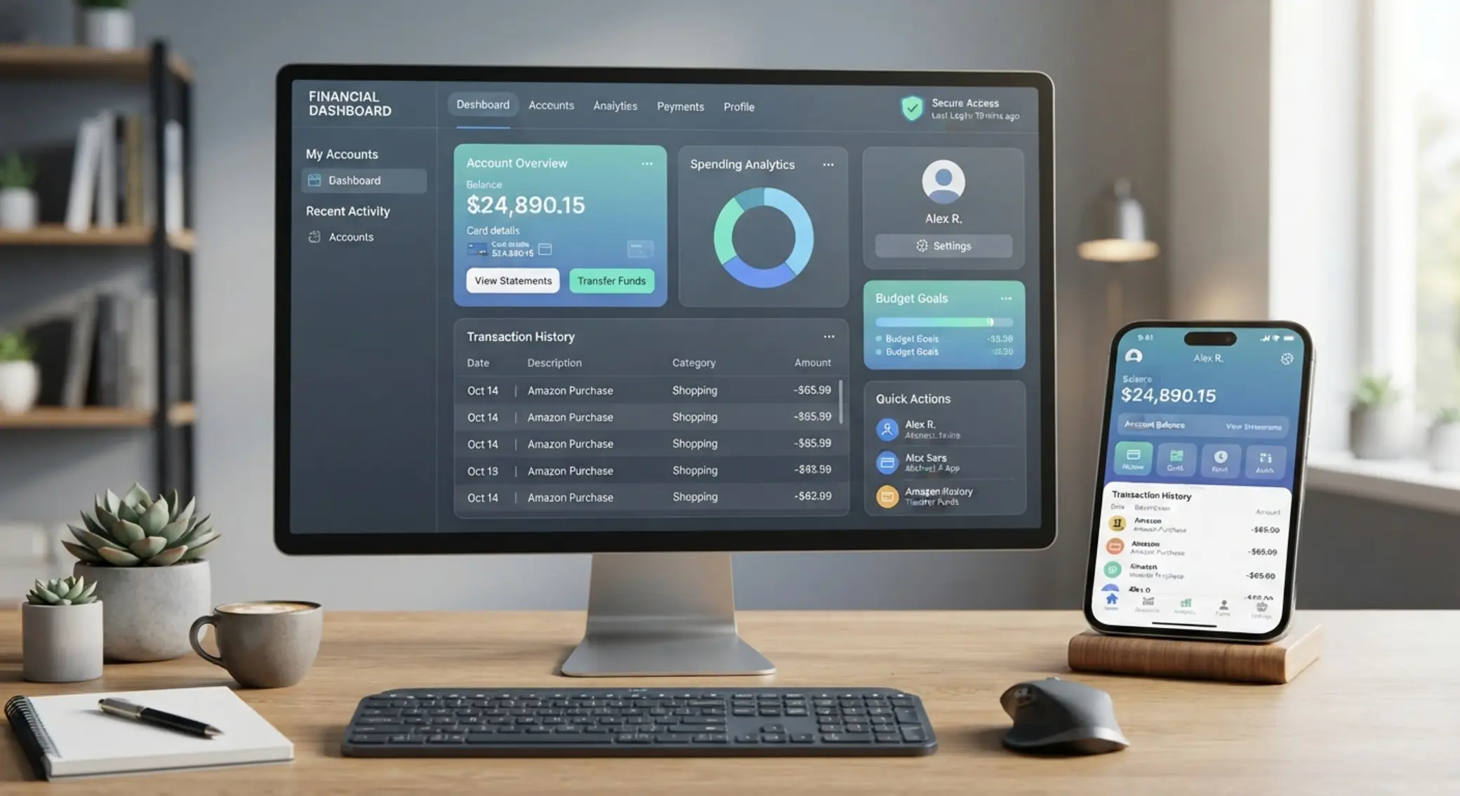 Generic online account dashboard on desktop and mobile