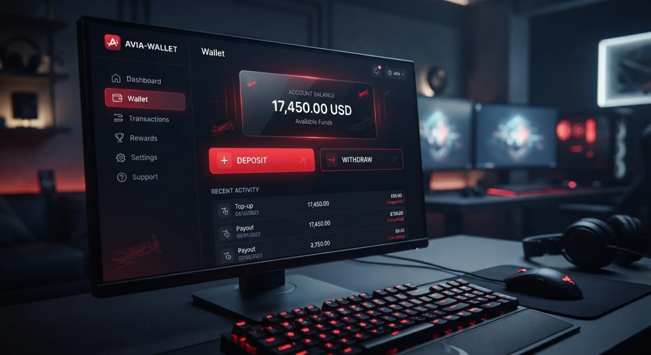 Balance interface with deposit and withdraw options for Aviator play