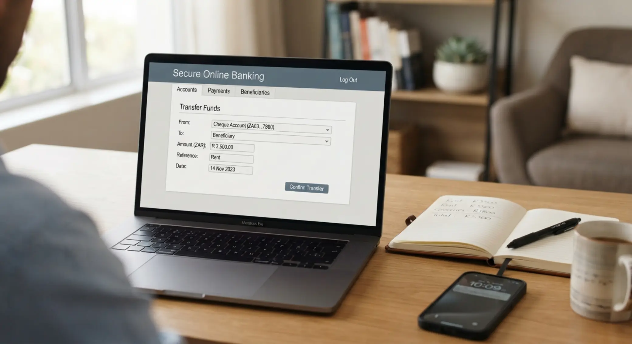 Online banking interface for EFT deposit details