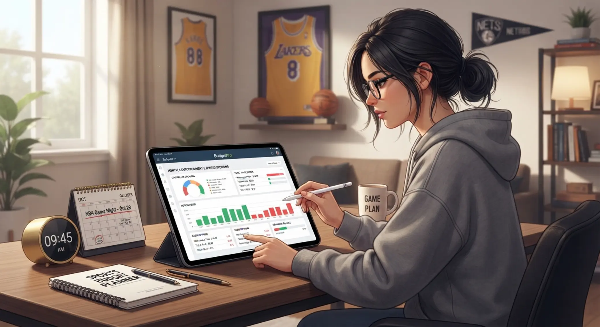 Budget and time control illustration for responsible basketball betting