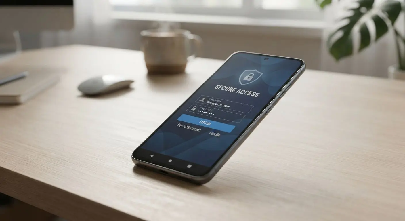 Android phone with installed app and login screen