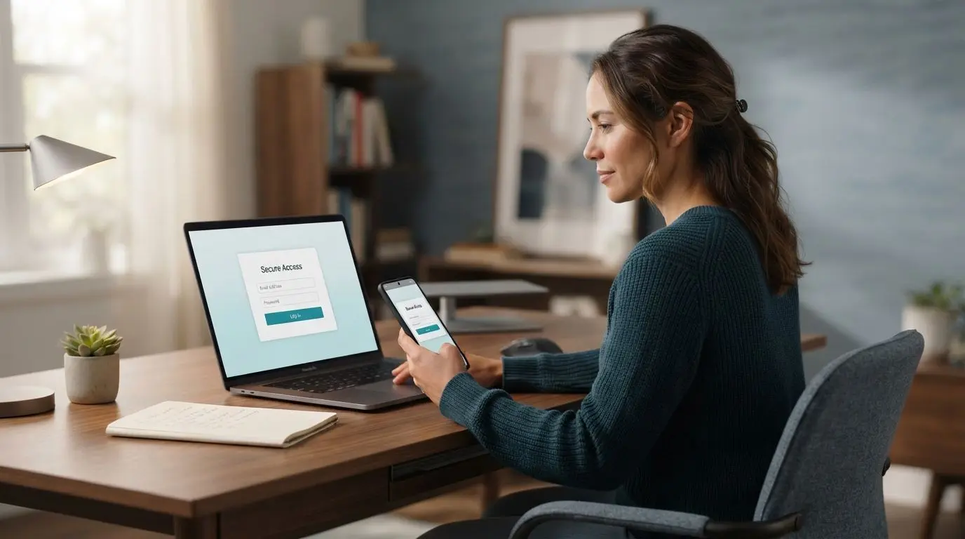User accessing a secure account on laptop and smartphone