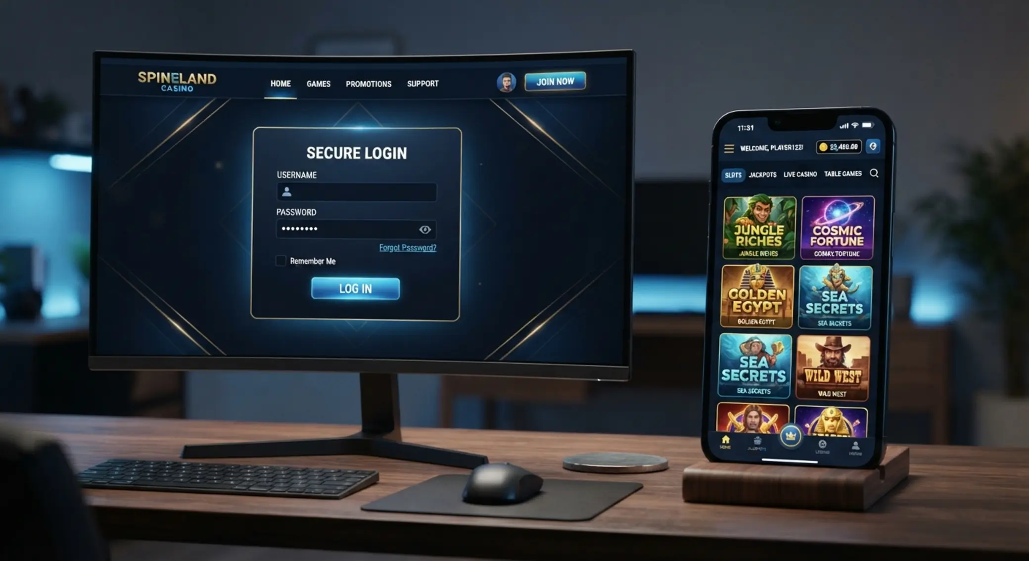 Betx Casino style login interface on desktop and mobile with game lobby