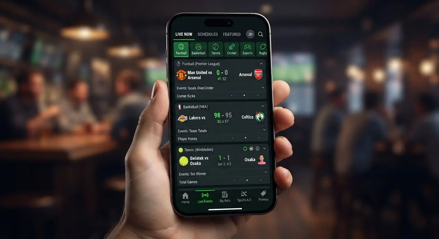 BetXchange app features on mobile Mobile app screen with sports markets and navigation