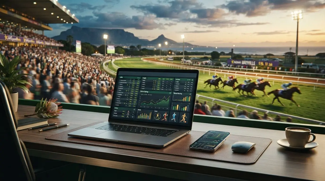 South African sports and racing themed hero banner with mobile and desktop access