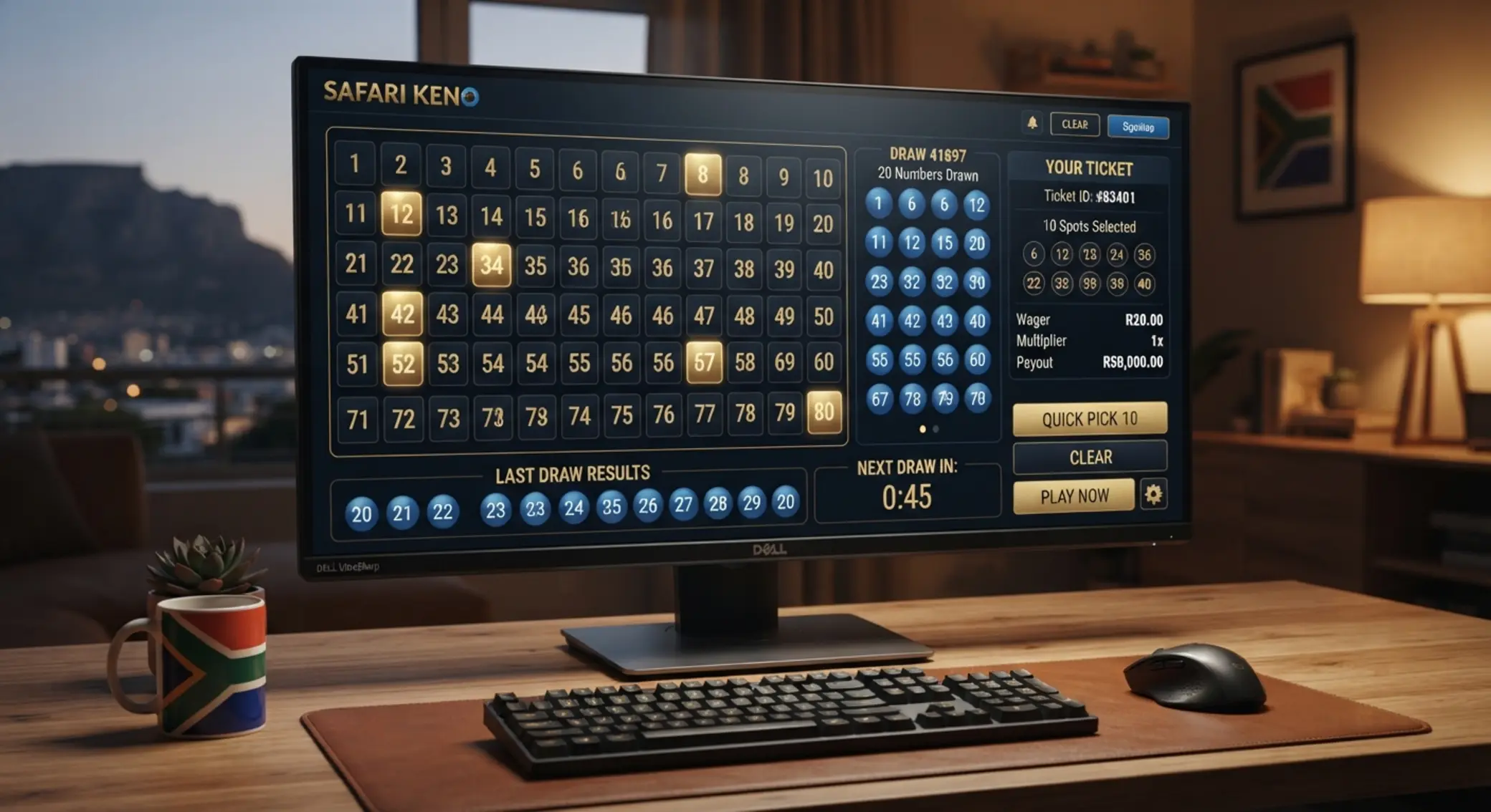 BetX Keno interface with number board and ticket selection