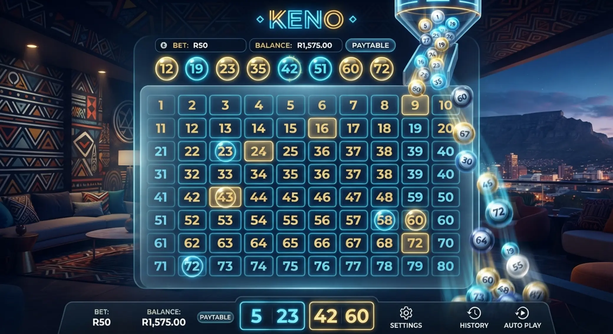 BetX Keno digital banner with number board and South African inspired visual elements