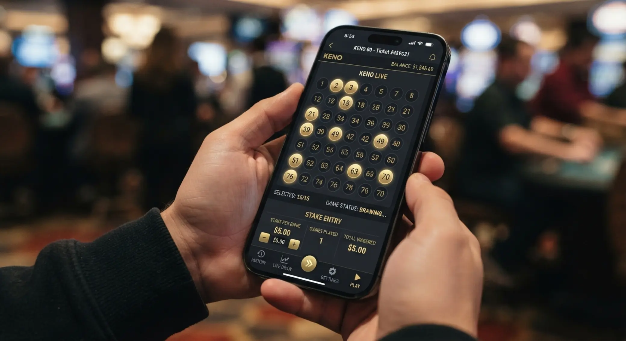 Digital BetX Keno ticket with selected numbers highlighted