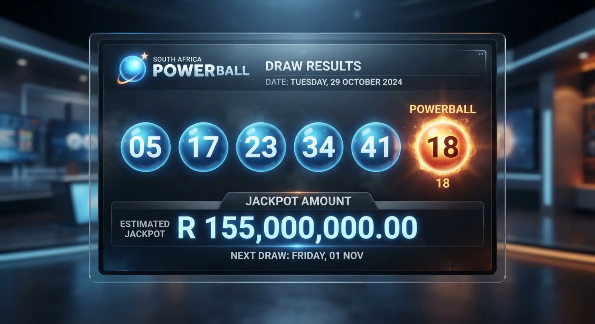 Today’s Powerball winning numbers and jackpot display