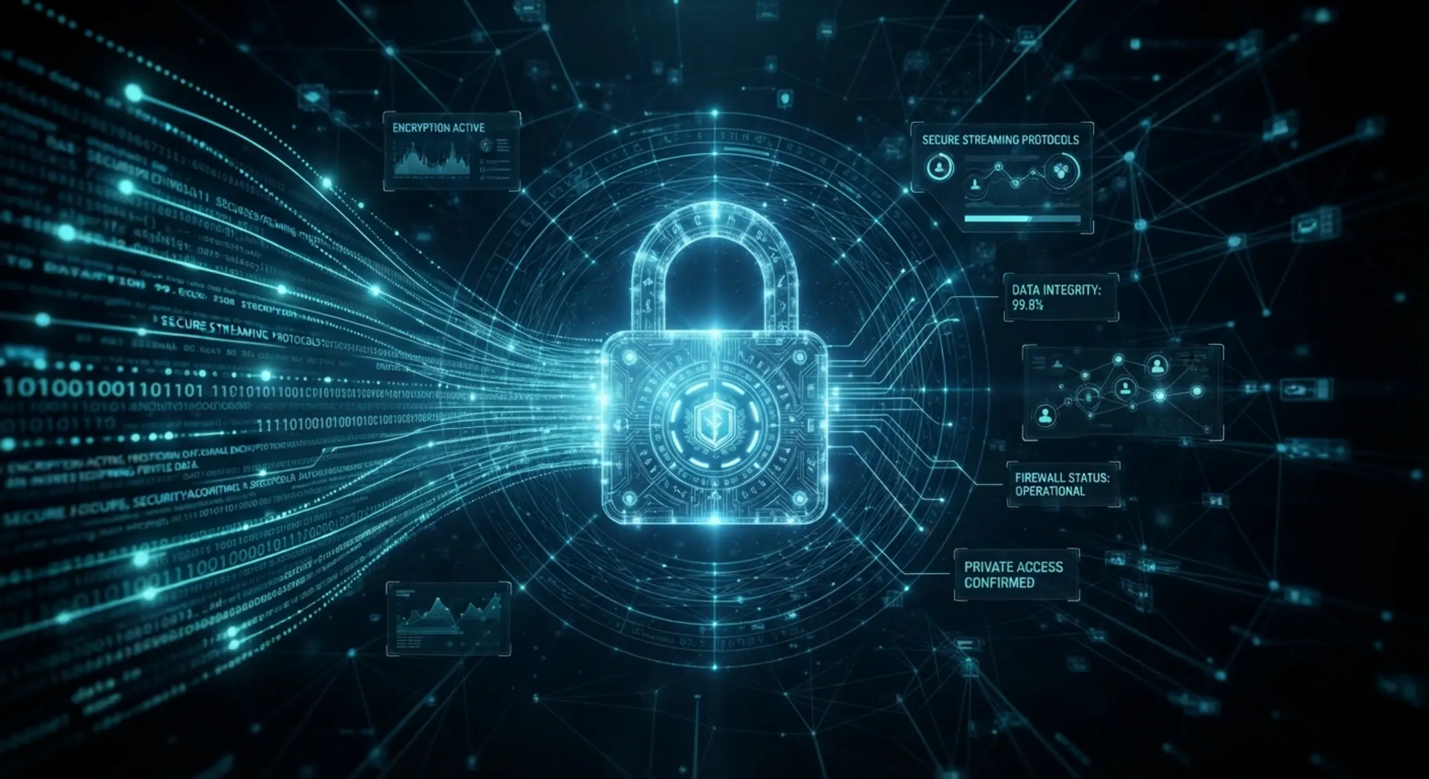 Abstract digital lock and data protection visual for online privacy policy
