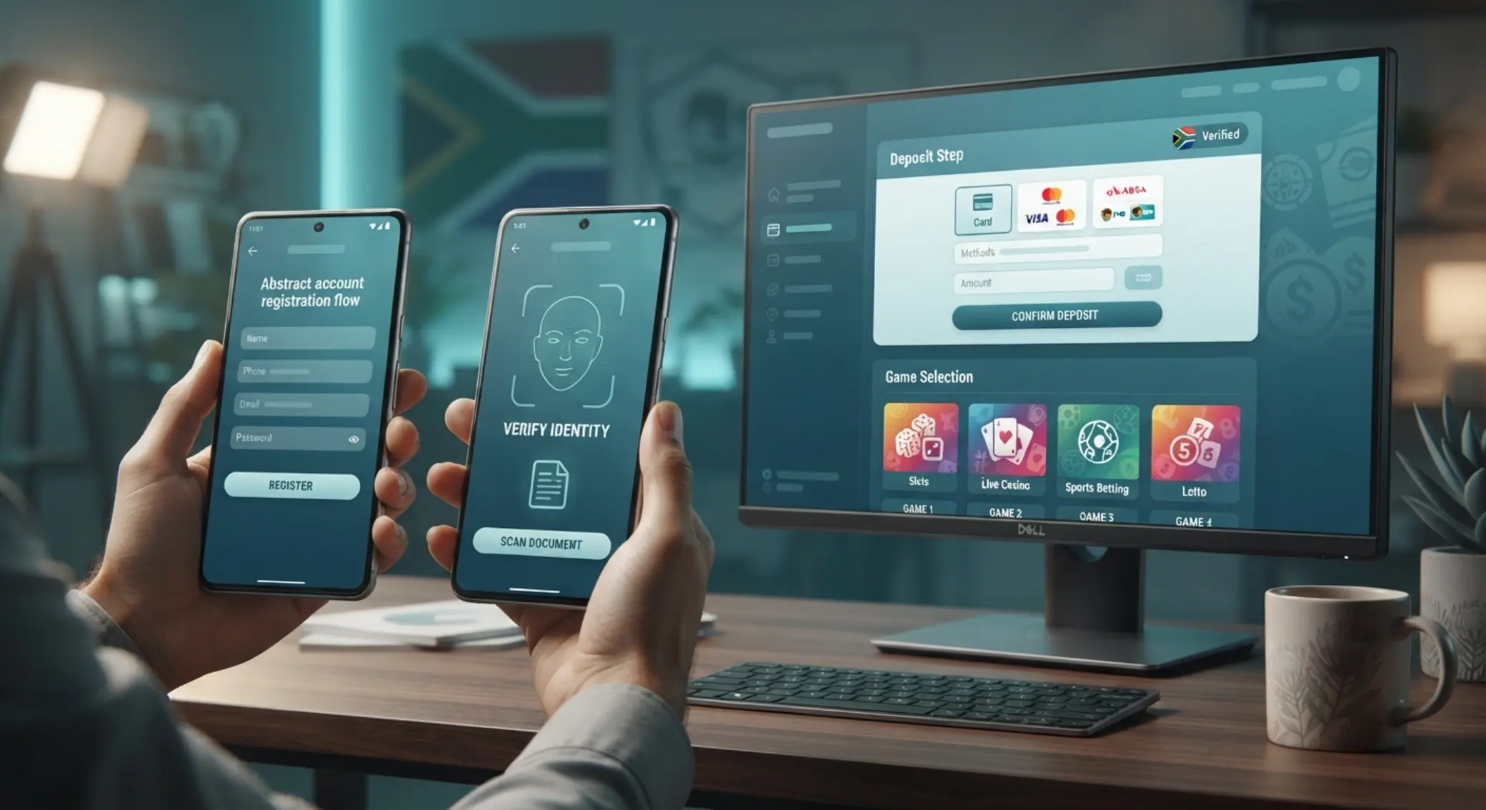 Player journey from registration to game selection on a mobile-friendly interface