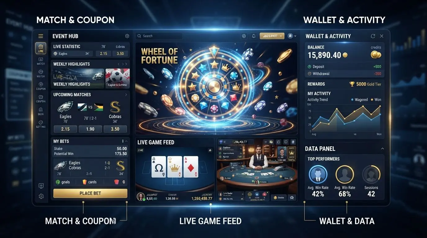 Unified online account with entertainment games and sports interface elements