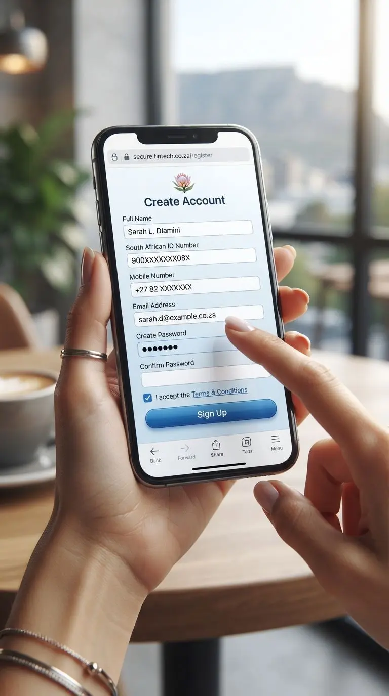 Mobile phone with an online registration form open