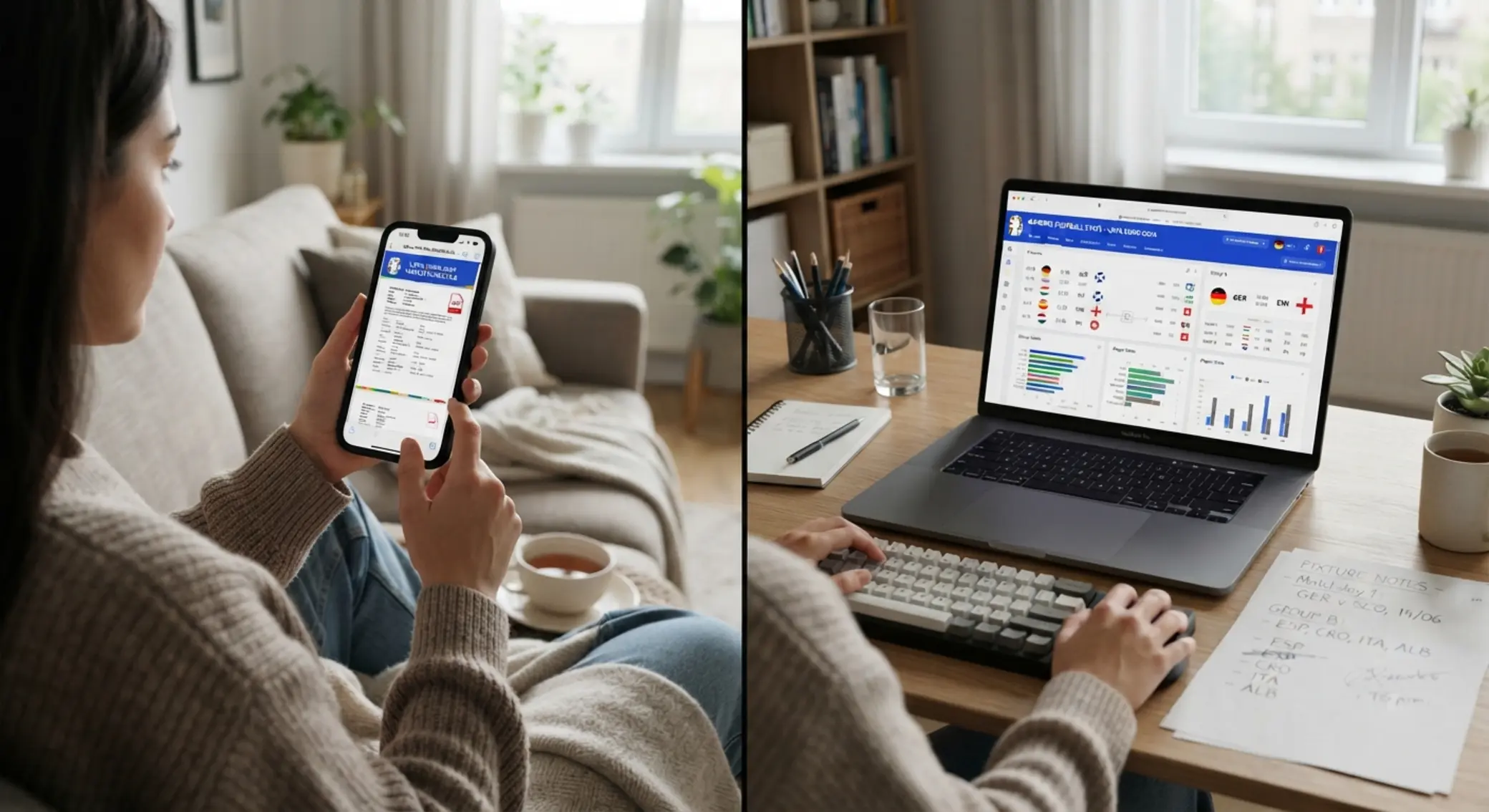 Mobile and desktop comparison for using soccer fixtures