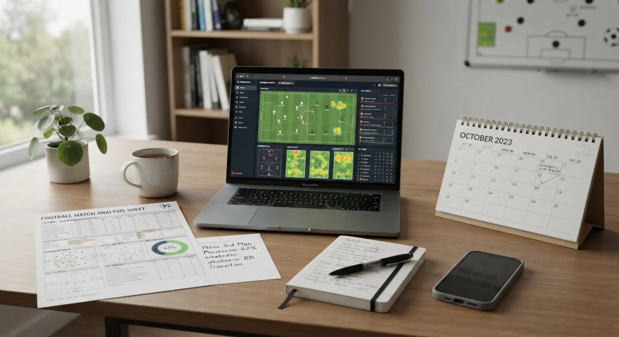 Planning football selections with fixture list on desk