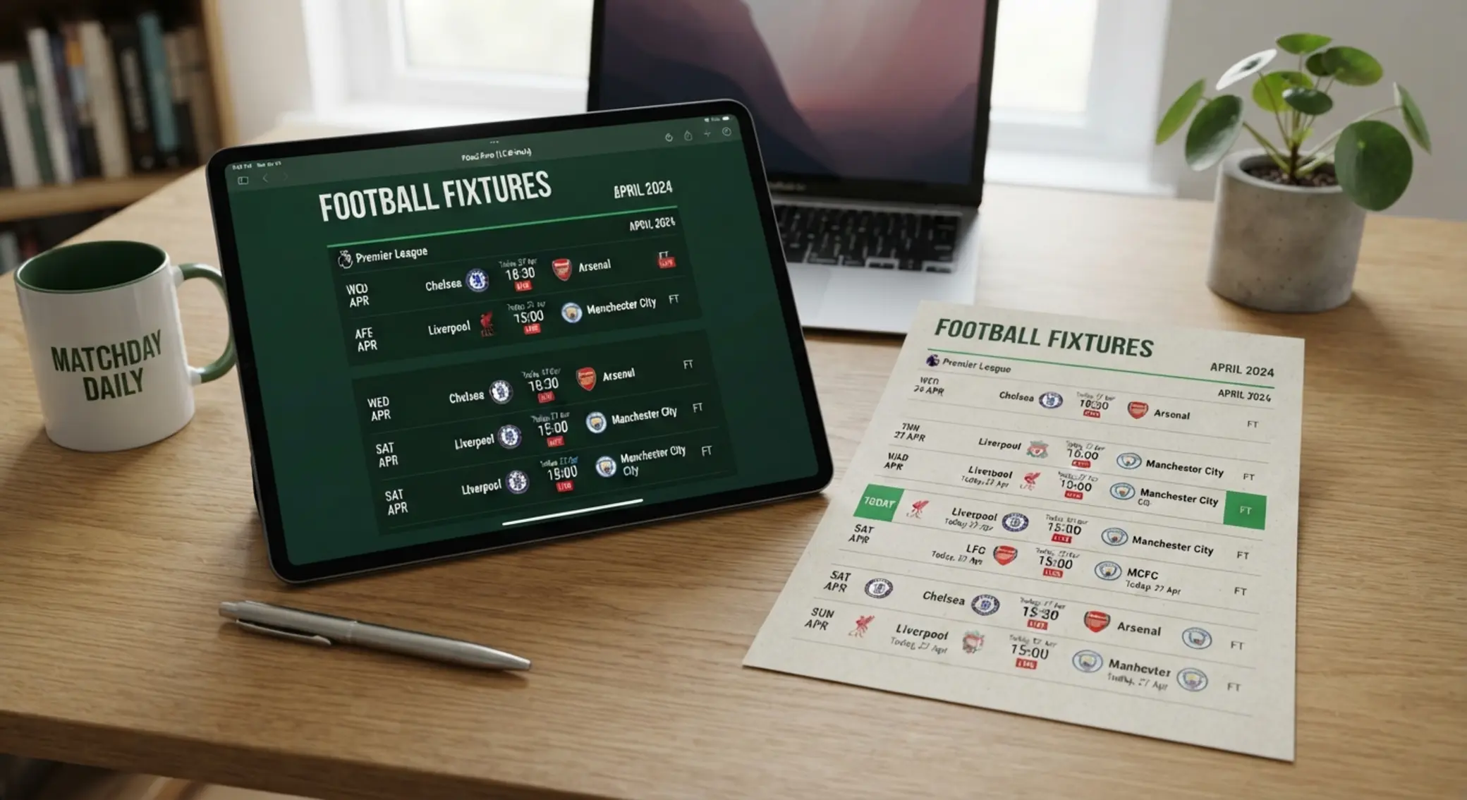 Soccer fixtures PDF list shown on tablet and paper